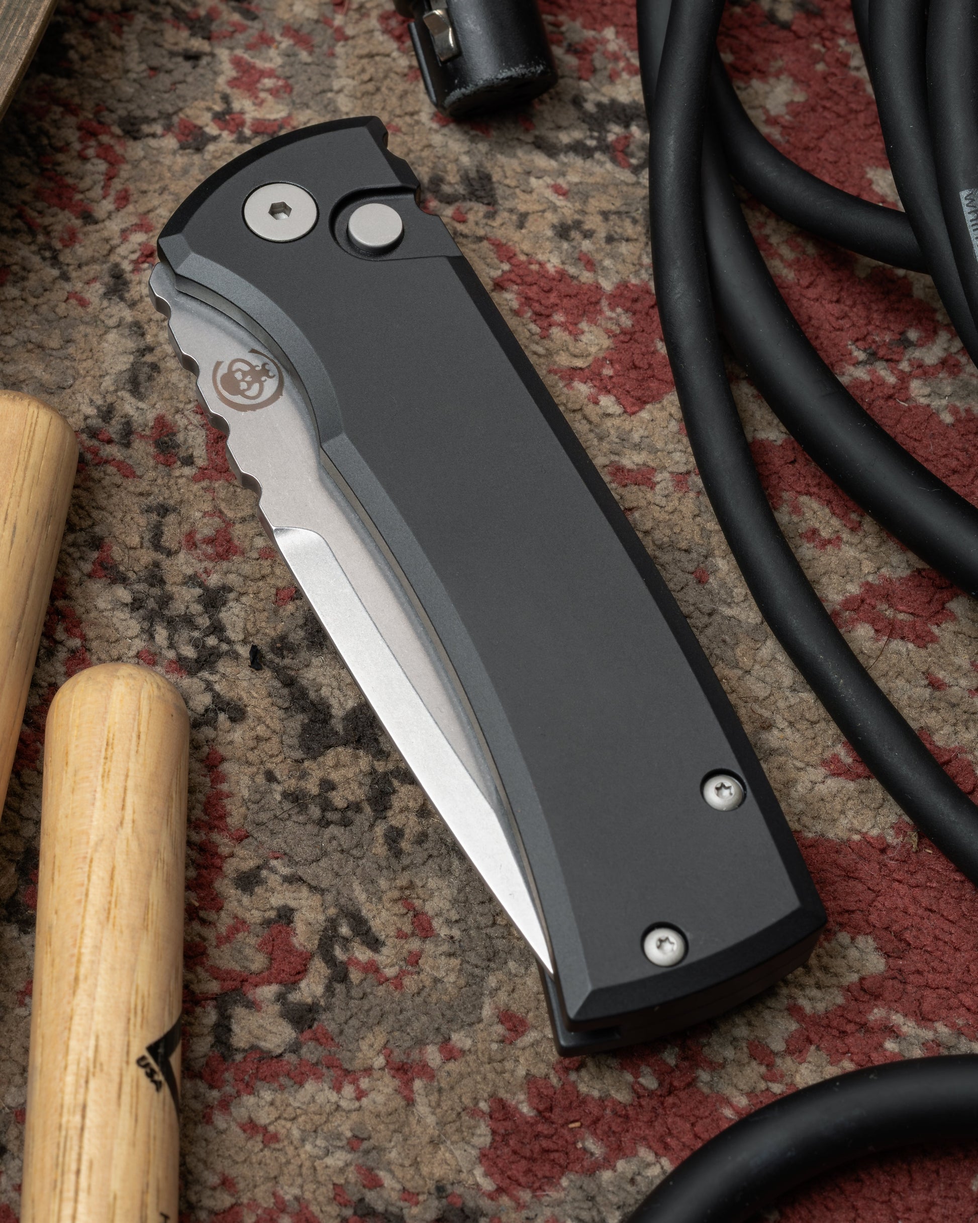 Chaves Knives-Chaves x ProTech 229 Redencion Auto - Black Handles - Stonewash Tanto S35vn Blade-3-Urban Cutlery