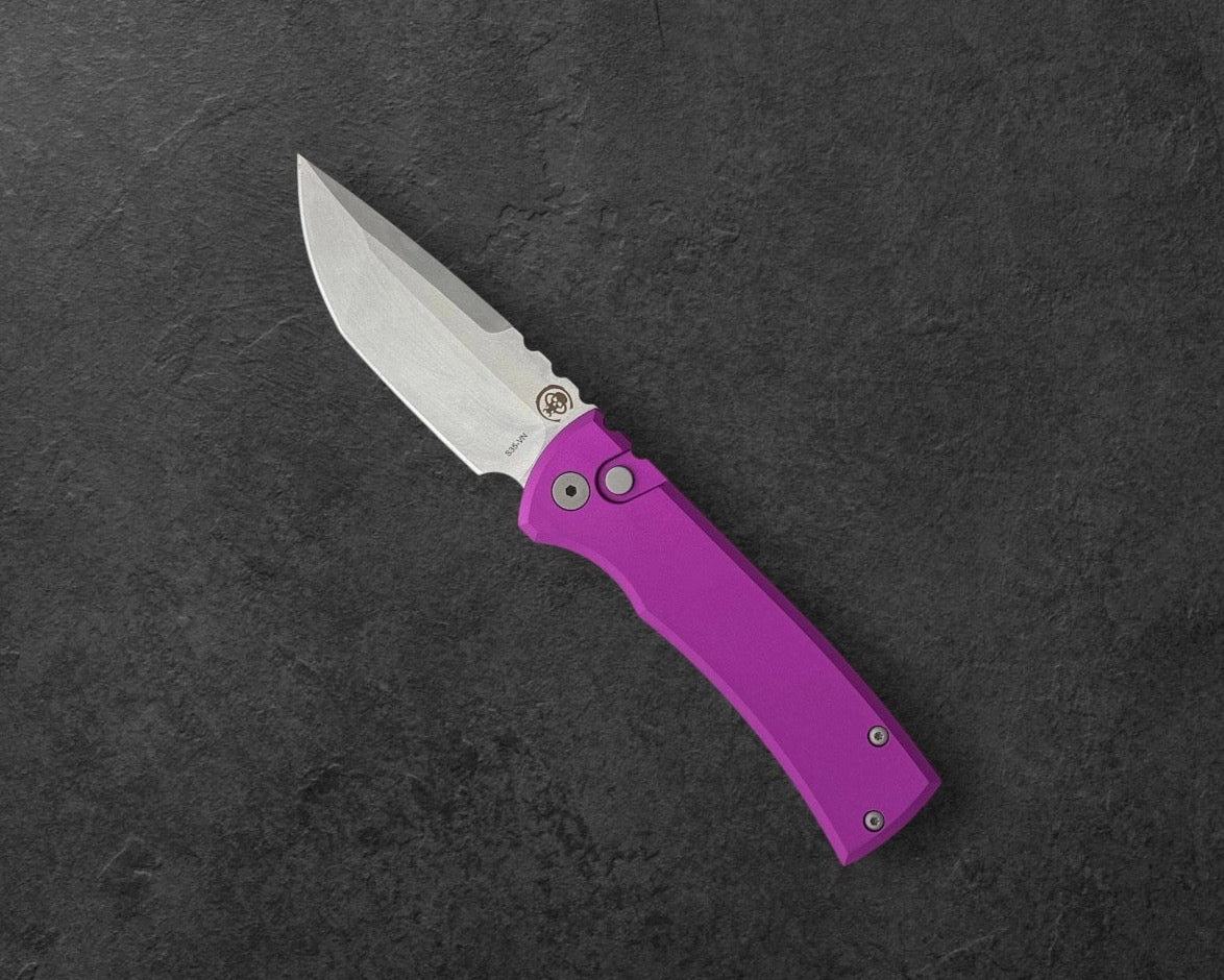 Chaves Knives-Chaves x ProTech 229 Redencion Auto - Purple Handles - Stonewash S35vn Blade-3-Urban Cutlery