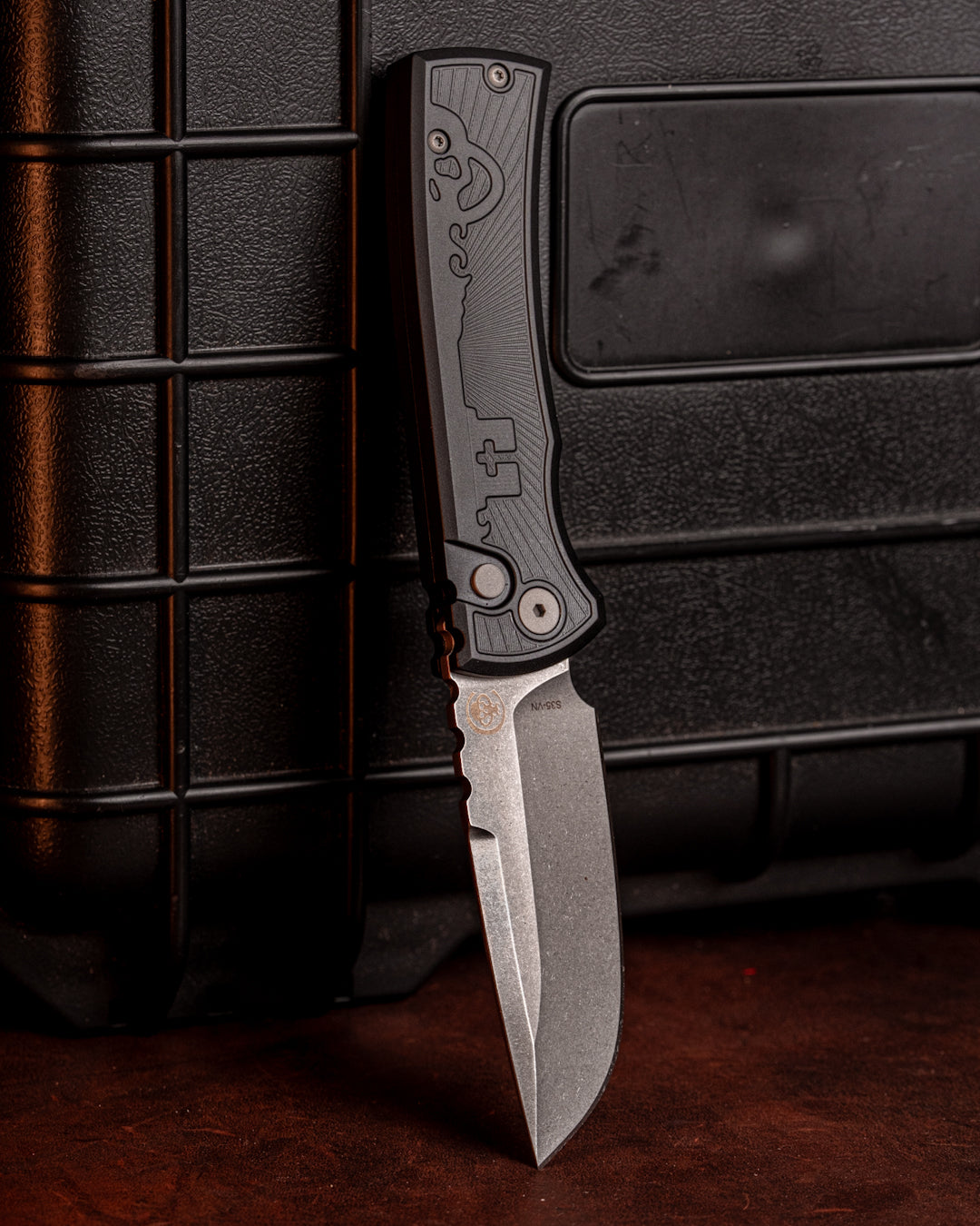Chaves x ProTech 229 Redencion Auto - Black Key Milled Handles - Stonewash S35vn Blade