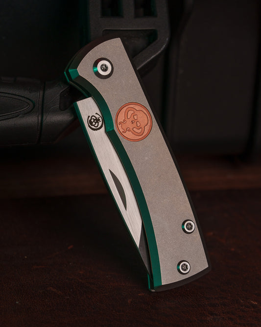 Chaves Knives Redencion Slip Joint - Titanium w/ Copper Inlay Handles - Belt Satin M390 Tanto Blade