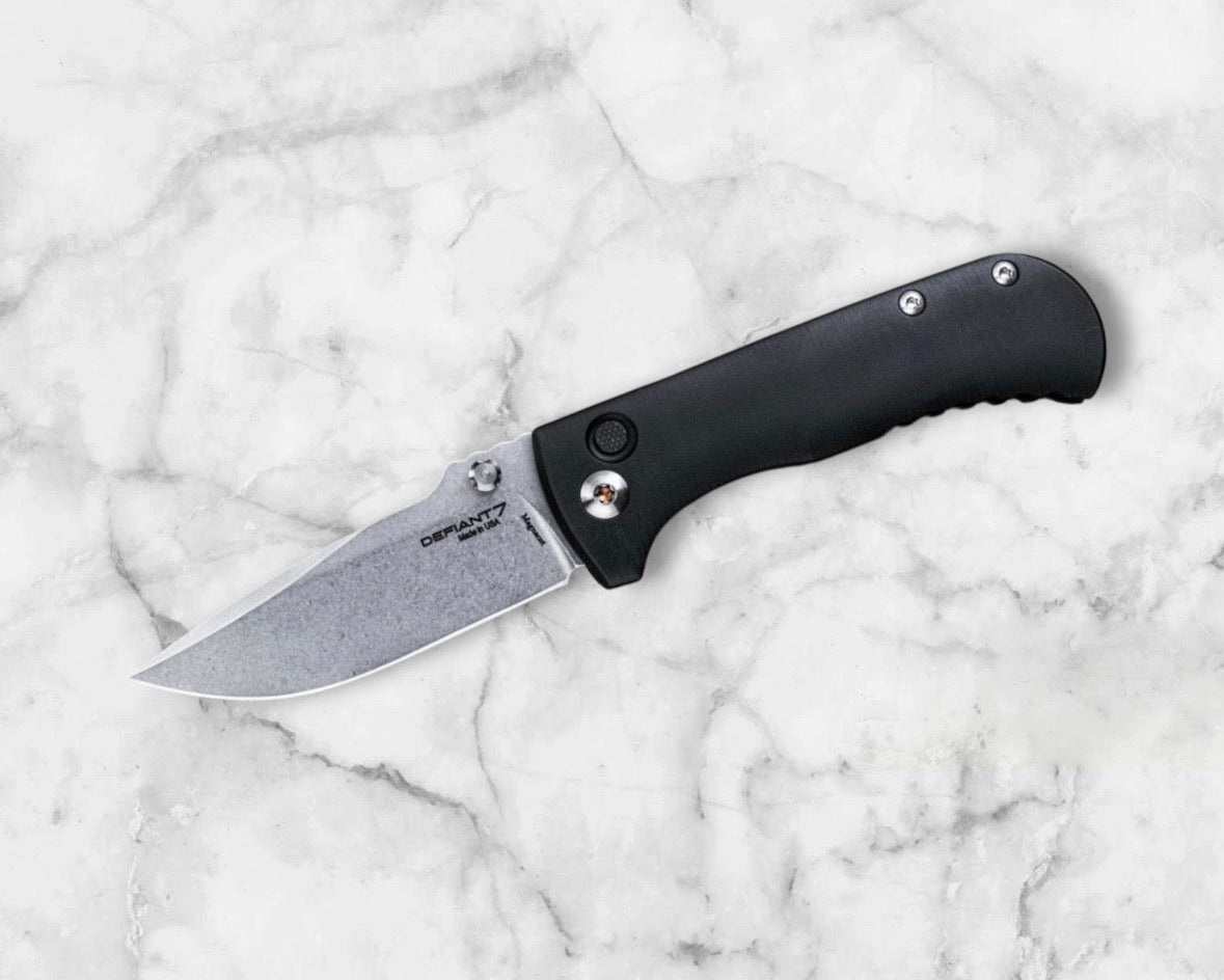 Defiant7-Defiant7 Talos Button Lock - Black 6061 Aluminum Handle - Stonewashed MagnaCut Blade-2-Urban Cutlery