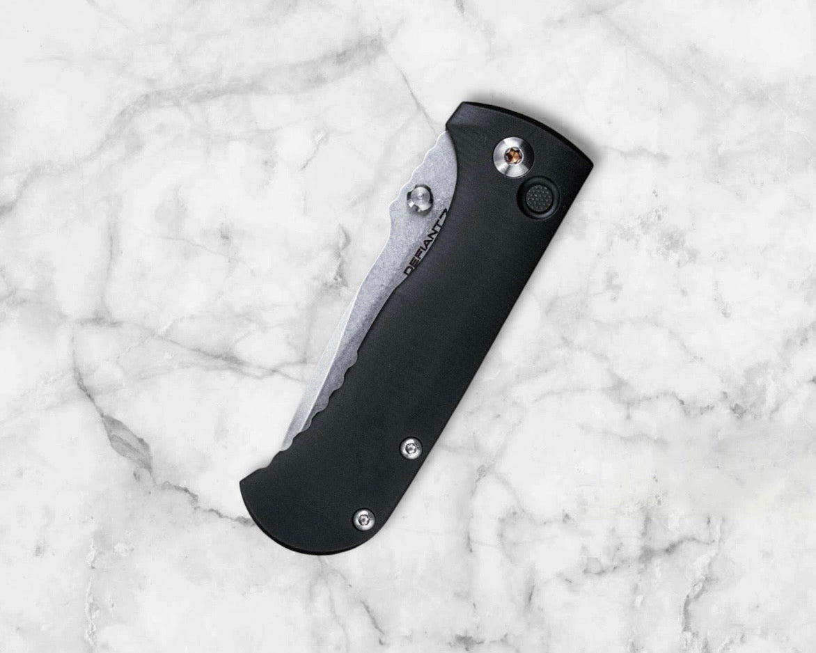 Defiant7-Defiant7 Talos Button Lock - Black 6061 Aluminum Handle - Stonewashed MagnaCut Blade-4-Urban Cutlery