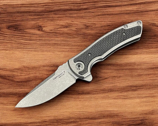 Defiant7-Les George Defiant 7 Hydrax Flipper - Titanium Handles w/ Carbon Fiber Inlay - MagnaCut Stonewashed Blade-Urban Cutlery