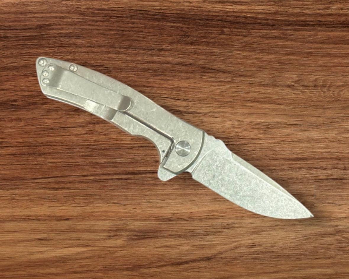 Defiant7-Les George Defiant 7 Hydrax Flipper - Titanium Handles w/ Mokume Inlay - MagnaCut Stonewashed Blade-Urban Cutlery
