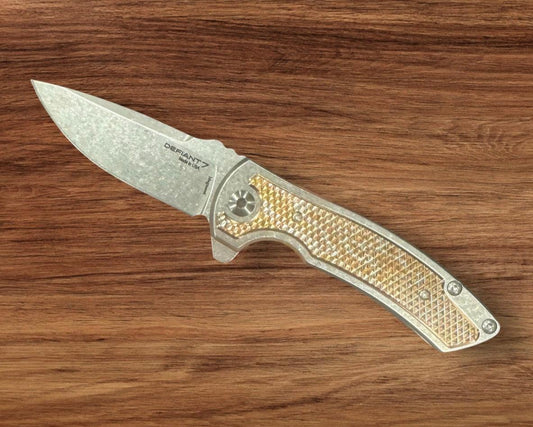 Defiant7-Les George Defiant 7 Hydrax Flipper - Titanium Handles w/ Mokume Inlay - MagnaCut Stonewashed Blade-Urban Cutlery