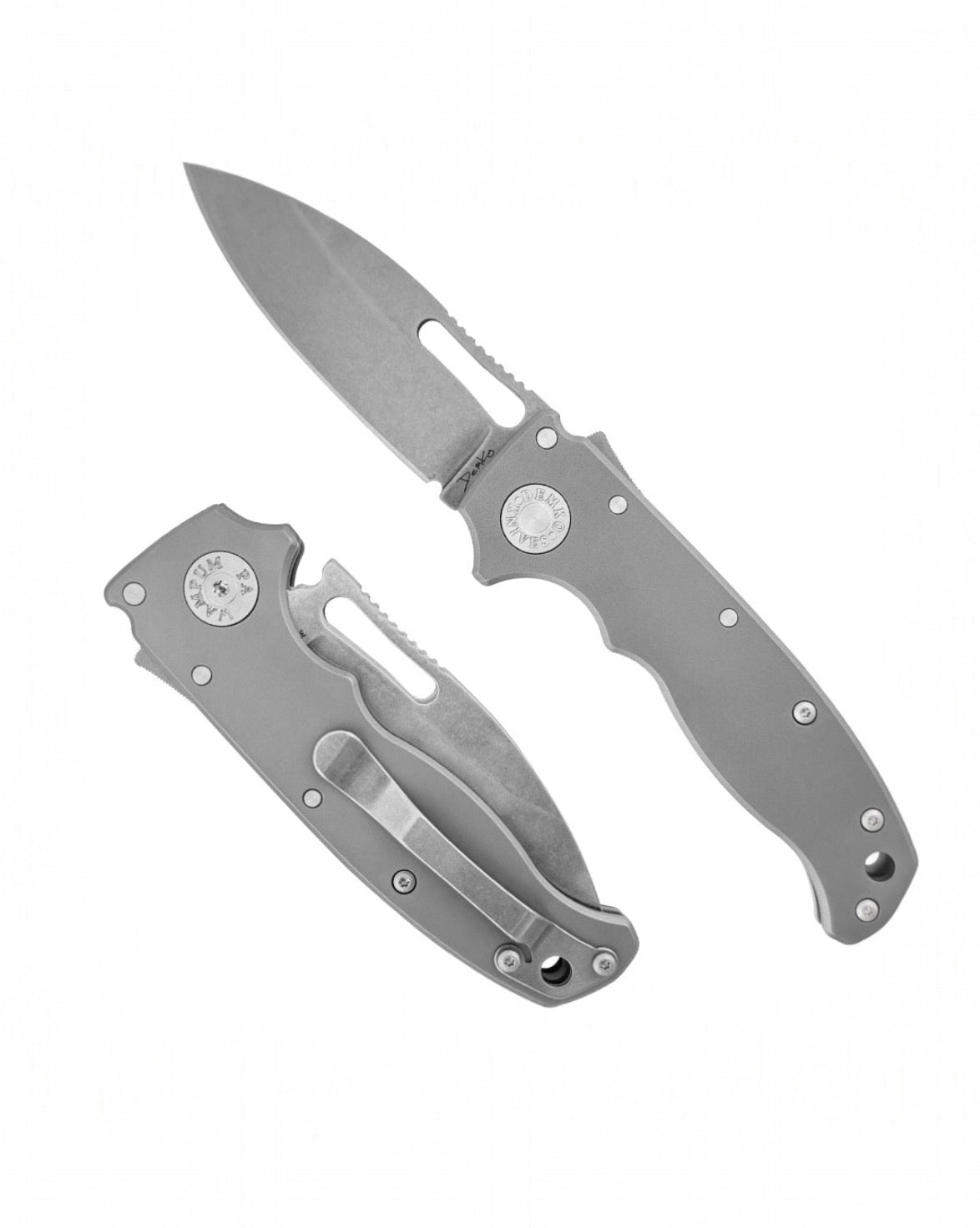 Demko Knives-Demko Knives AD20.5 - Smooth Titanium Handles - 3V Slicer Shark Blade-1-Urban Cutlery
