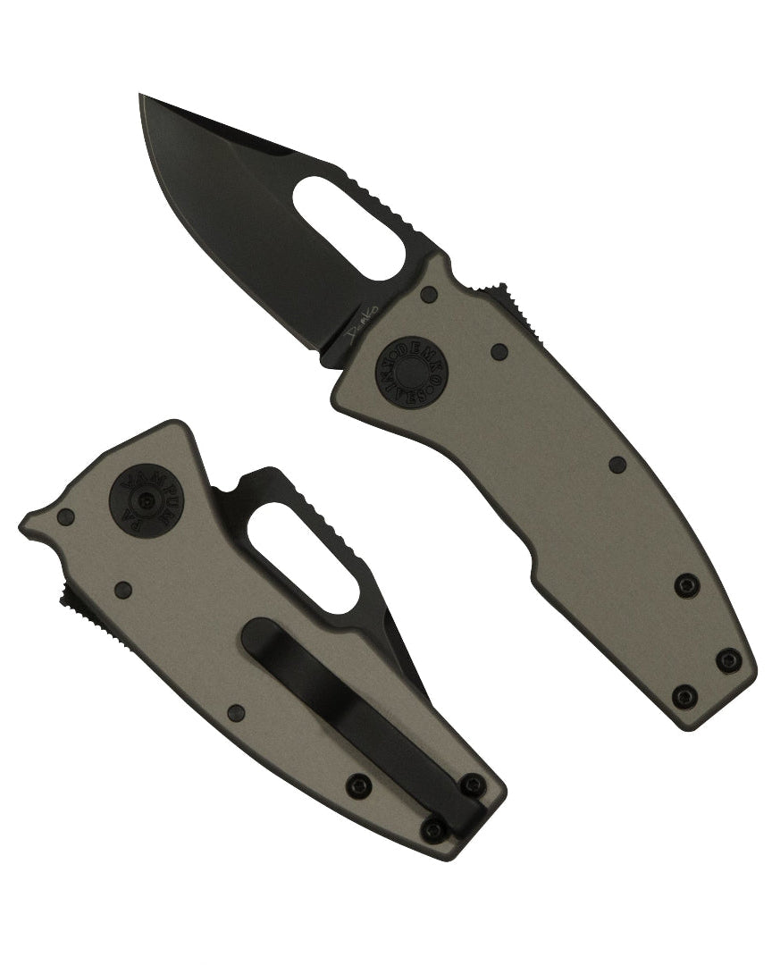 Demko Knives-Demko Knives Nano-Shark Stealth - Artillery Grey Hard Anodized Aluminum Handles - DLC Black 20CV Clip Point Blade-1-Urban Cutlery