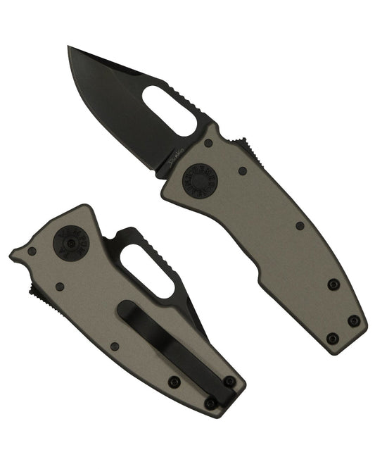 Demko Knives-Demko Knives Nano-Shark Stealth - Artillery Grey Hard Anodized Aluminum Handles - DLC Black 20CV Clip Point Blade-1-Urban Cutlery