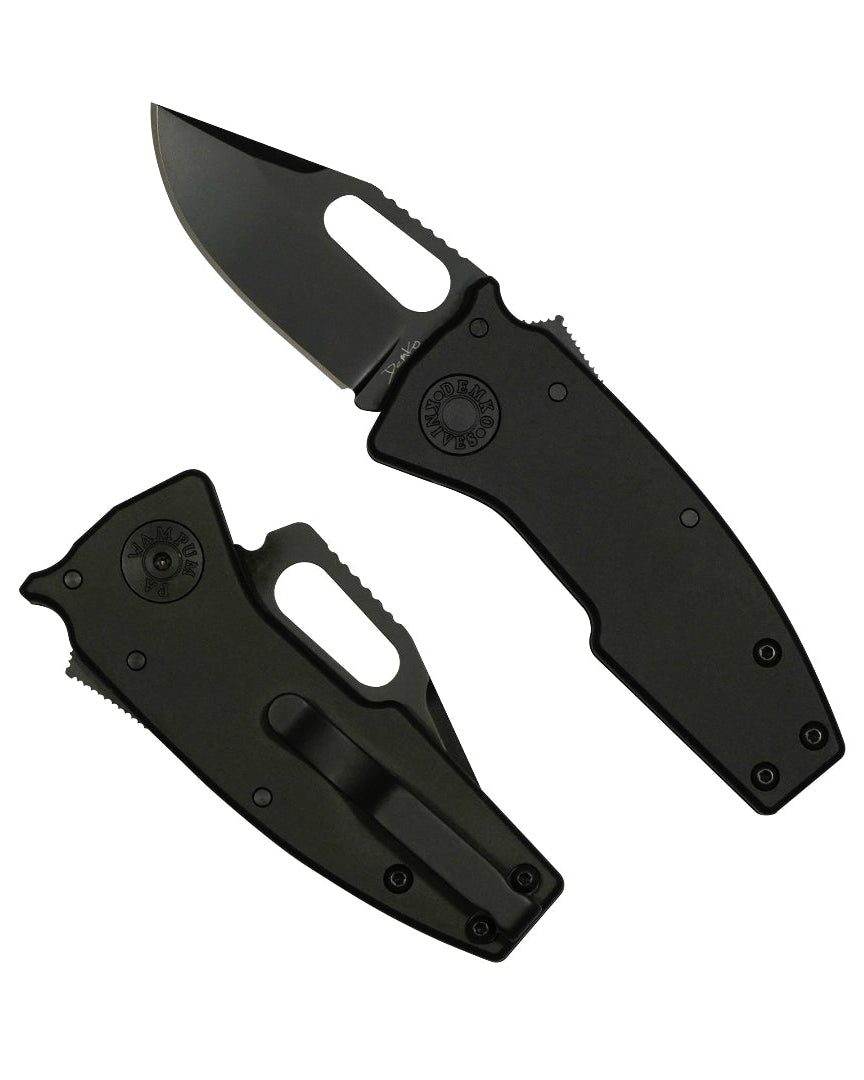 Demko Knives-Demko Knives Nano-Shark Stealth - Black Hard Anodized Aluminum Handles - DLC Black 20CV Clip Point Blade-1-Urban Cutlery
