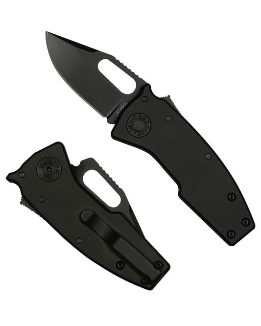 Demko Knives-Demko Knives Nano-Shark Stealth - Black Hard Anodized Aluminum Handles - DLC Black 20CV Clip Point Blade-1-Urban Cutlery