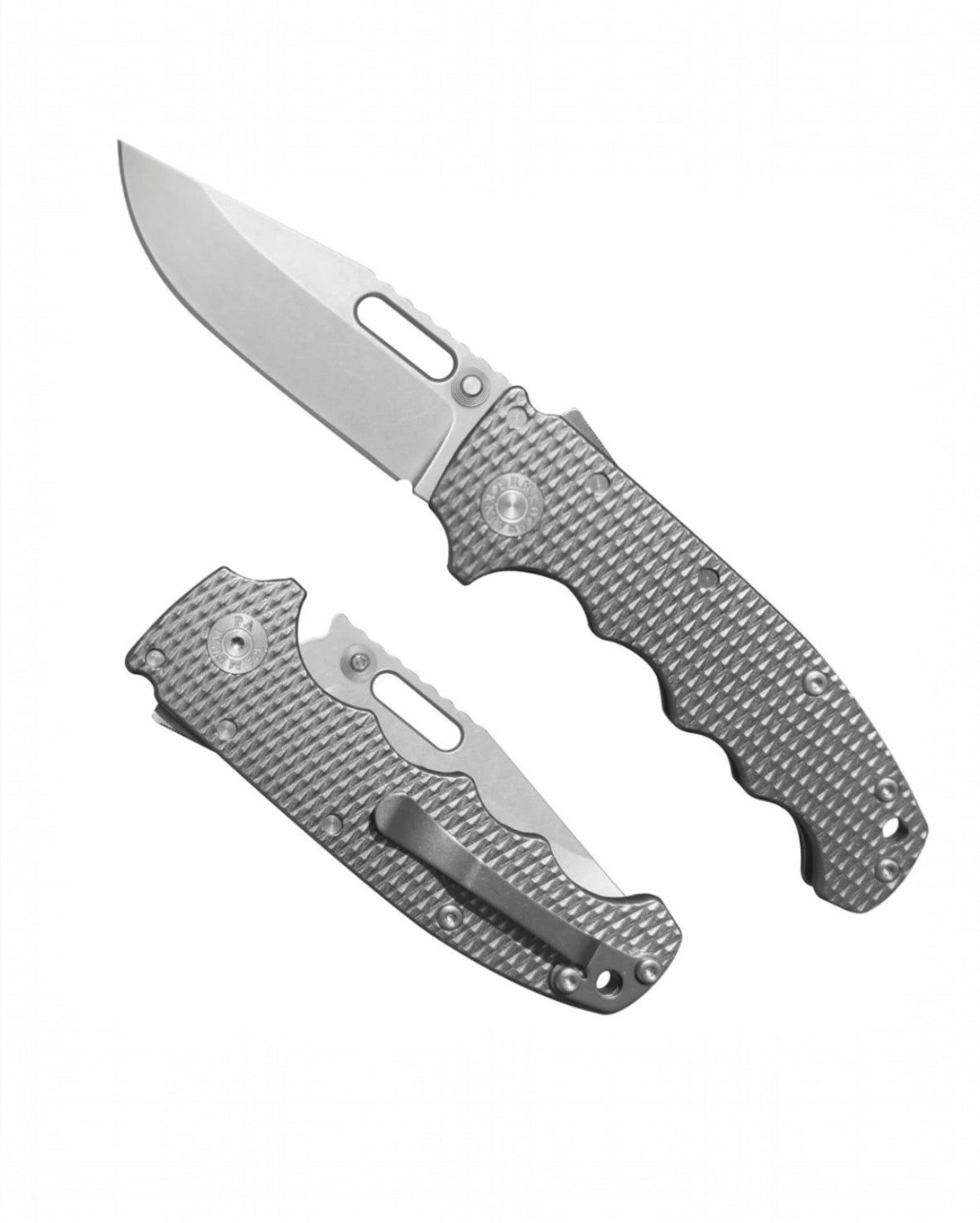 Demko Knives-Demko Knives USA MGAD20 - FG1 Textured Titanium Handles - 3V Clip Point Blade-1-Urban Cutlery