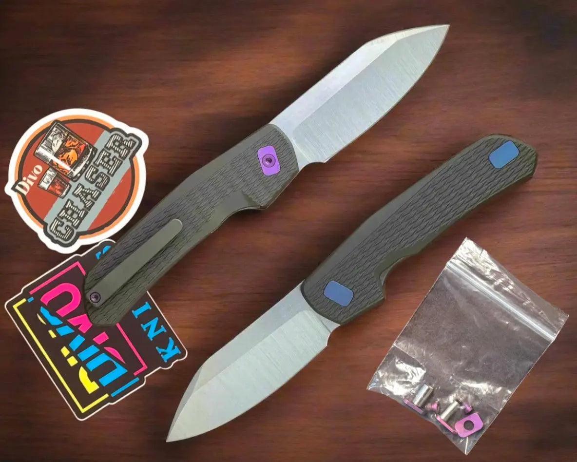 Divo Knives-Divo Chaser - UC Exclusive - Darkblast Diamond Texture Ti - Belt Satin S90V-1-Urban Cutlery