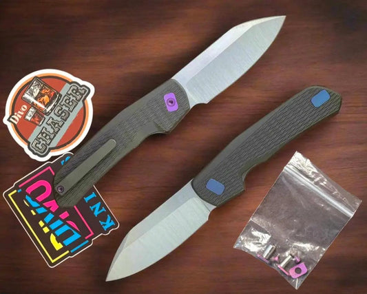 Divo Knives-Divo Chaser - UC Exclusive - Darkblast Diamond Texture Ti - Belt Satin S90V-Urban Cutlery