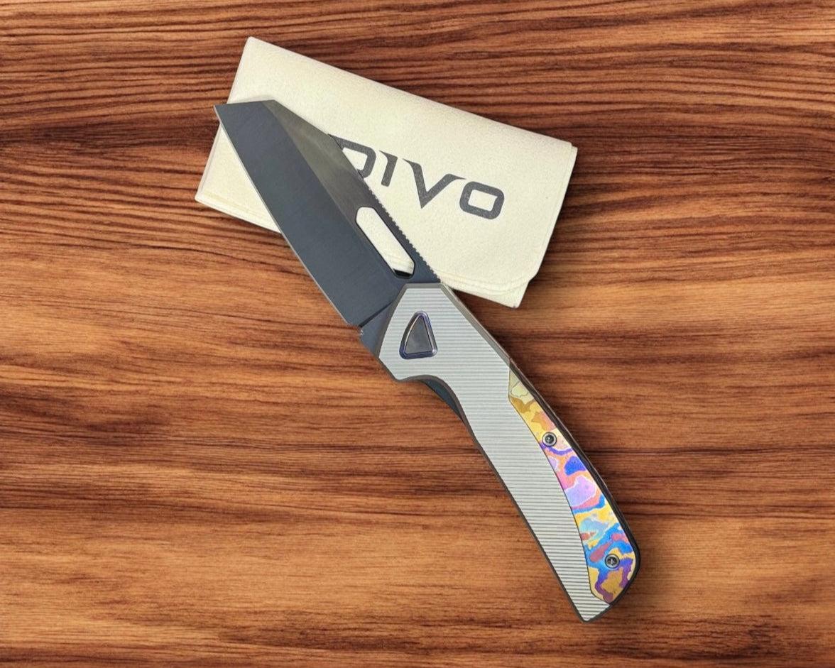 Divo Knives-Divo Fireball - Blade Show Atlanta Exclusive - Bead Blast Ti Handle with Zircuti Backstrap & Pivot Collar - DLC Belt Satin S90V-1-Urban Cutlery