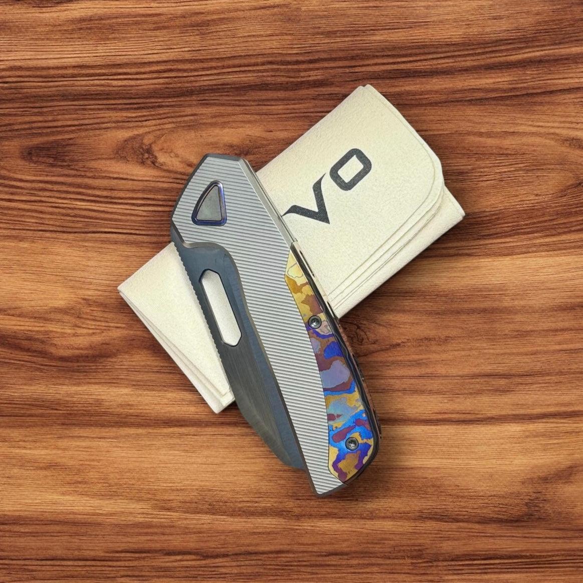 Divo Knives-Divo Fireball - Blade Show Atlanta Exclusive - Bead Blast Ti Handle with Zircuti Backstrap & Pivot Collar - DLC Belt Satin S90V-2-Urban Cutlery