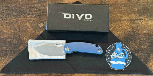 Divo Knives-Divo Knives Growler V2 - Blue Aluminum Handle, Sandwashed 154CM Blade-1-Urban Cutlery