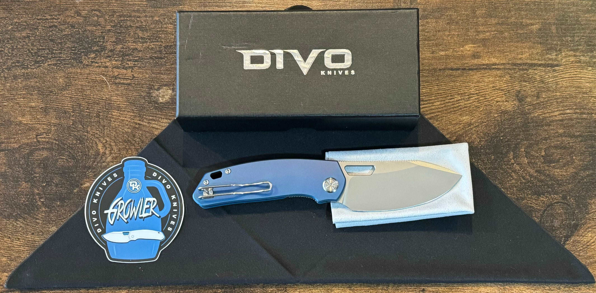 Divo Knives Growler V2 - Blue Aluminum Handle, Sandwashed 154CM Blade Divo Knives Urban Cutlery & Lifestyle Shoppe