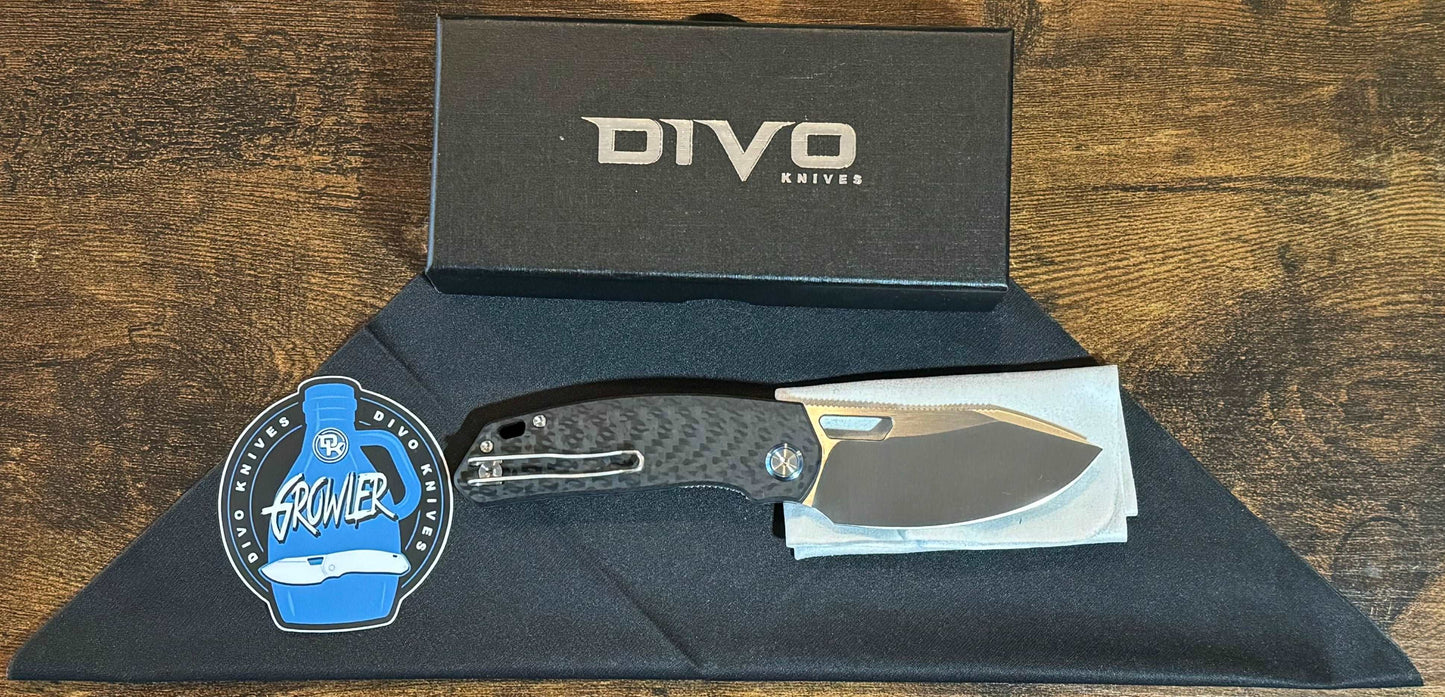 Divo Knives Growler V2 - Weave Carbon Fiber Handle, Belt Satin 154CM Blade Divo Knives Urban Cutlery & Lifestyle Shoppe