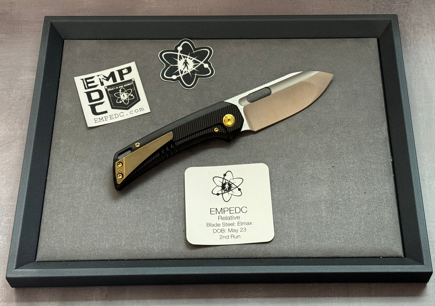 EMP EDC Relative 3.4" Elmax Drop Point Satin Finish Milled Titanium Bronze - Brand New EMP EDC Urban Cutlery & Lifestyle Shoppe