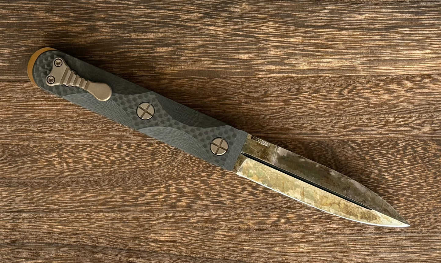 Elishewitz Custom Knives EK Commando folder - Antique finish blade - Carbon fiber scales - Liner lock Elishewitz Custom Knives Urban Cutlery & Lifestyle Shoppe