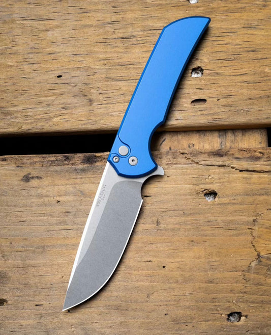 Pro-Tech Mordax (MX101-BLUE) - Blue Handle - Stonewash Magnacut Blade - Blasted Mini Deep Carry Clip