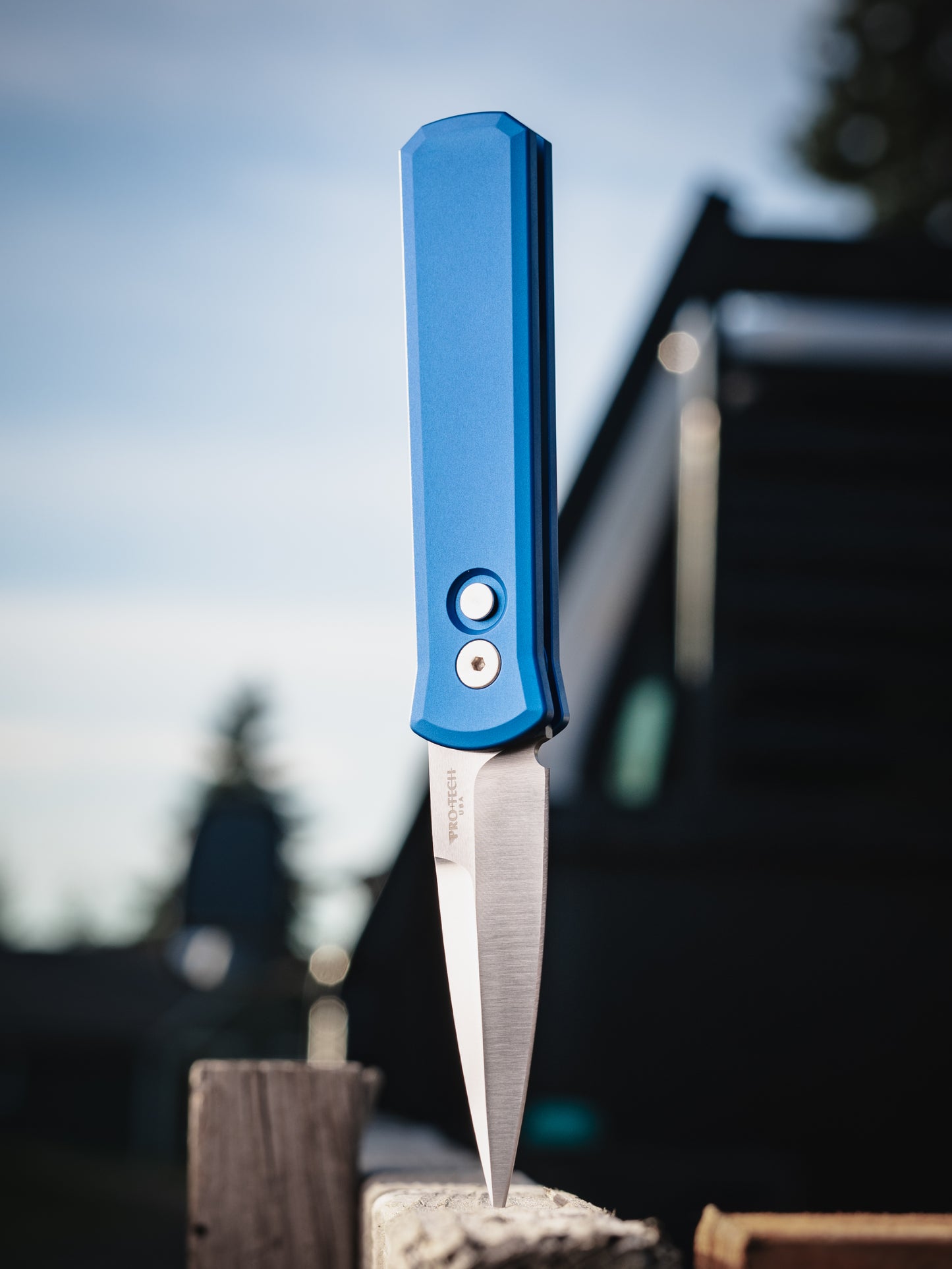 Pro-Tech 721.Satin.Blue Godson AUTO -  Solid Dark Blue Handles - Satin 154CM Blade