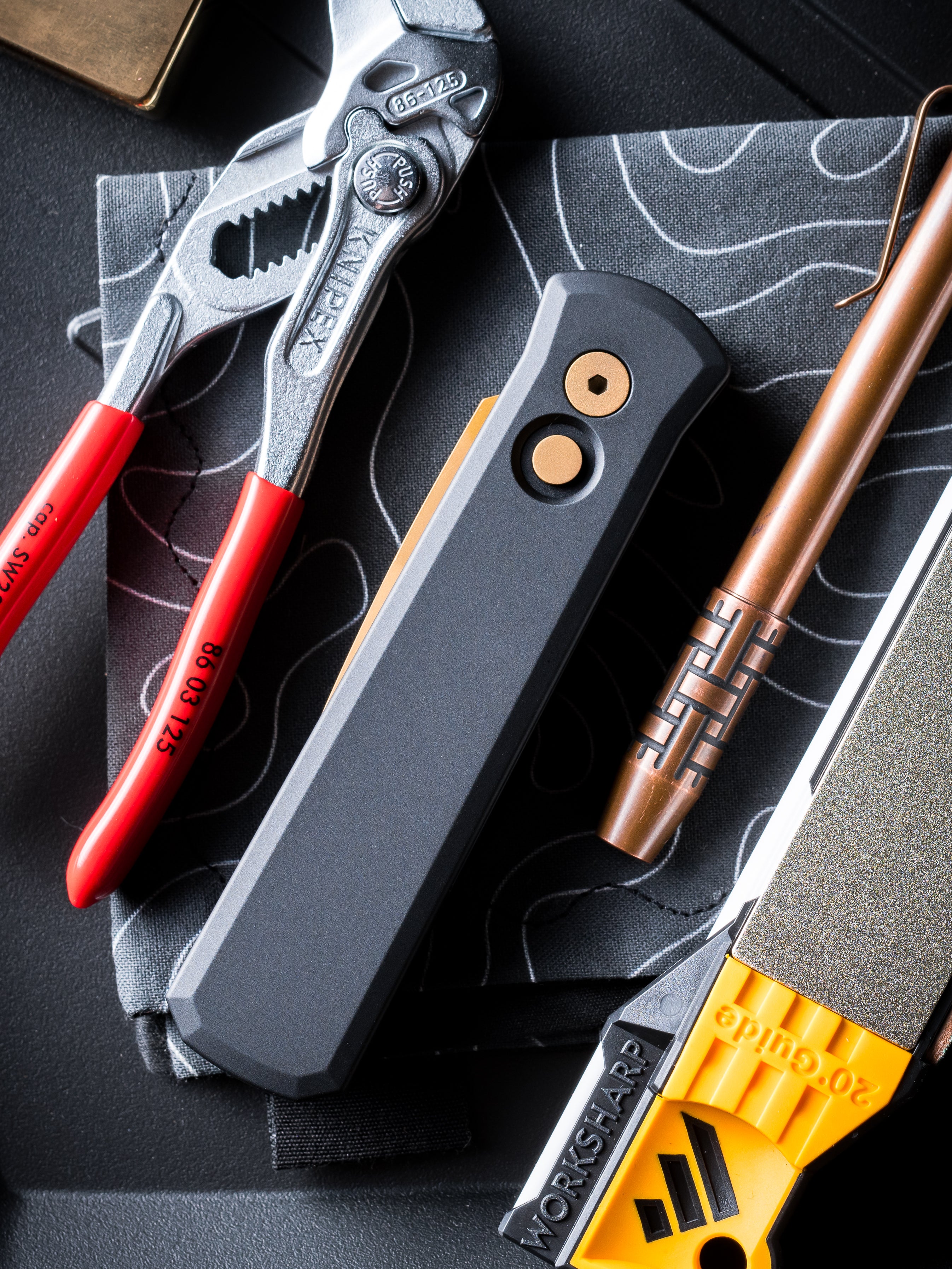 Pro-Tech 721.TAN Godson AUTO -  Solid Black Handles - Tan PVD 154CM Blade - Matching Tan PVD Hardware