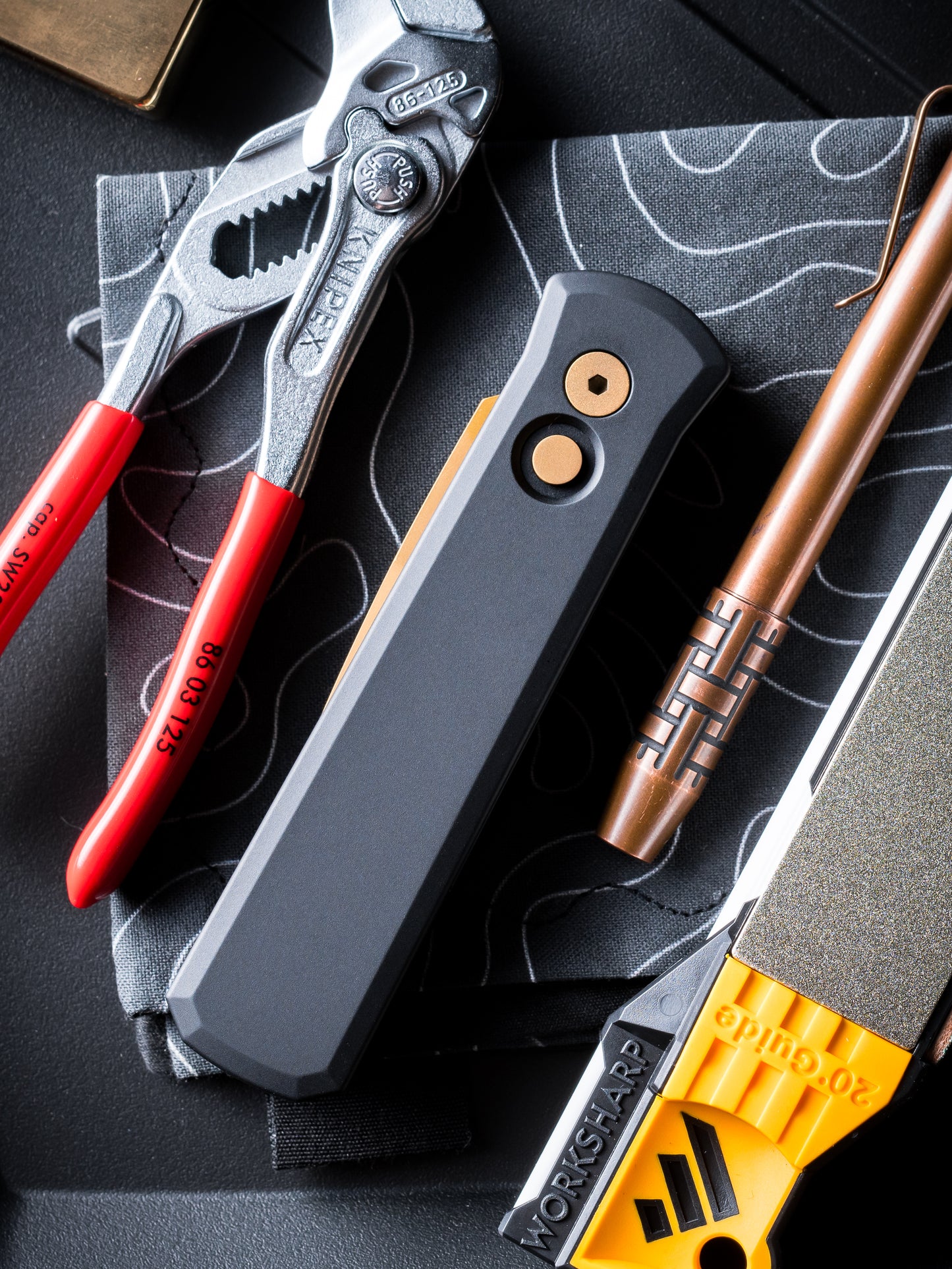 Pro-Tech 721.TAN Godson AUTO -  Solid Black Handles - Tan PVD 154CM Blade - Matching Tan PVD Hardware