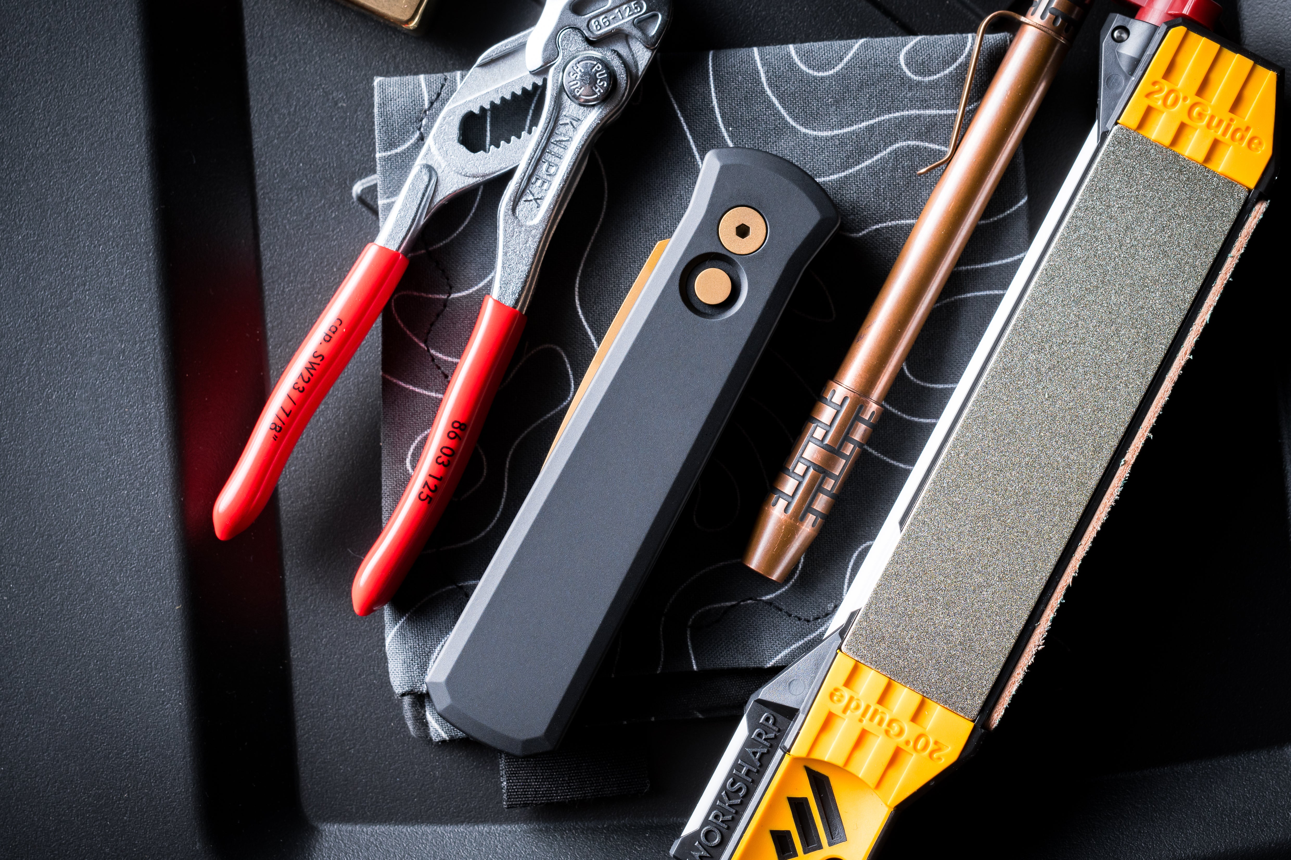 Pro-Tech 721.TAN Godson AUTO -  Solid Black Handles - Tan PVD 154CM Blade - Matching Tan PVD Hardware