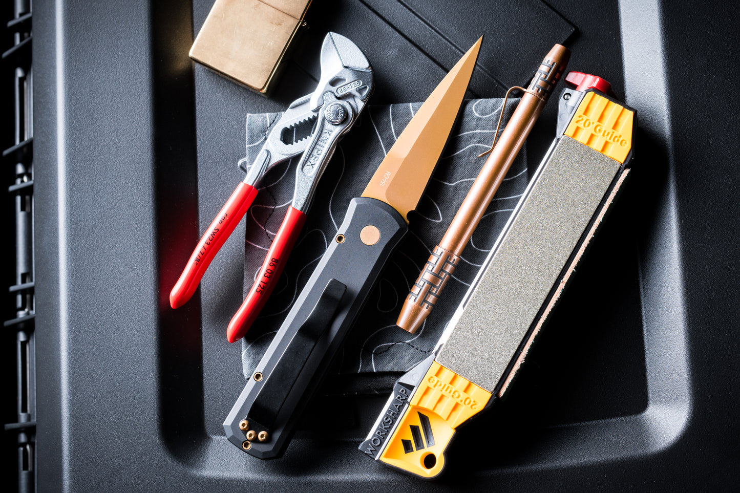 Pro-Tech 721.TAN Godson AUTO -  Solid Black Handles - Tan PVD 154CM Blade - Matching Tan PVD Hardware