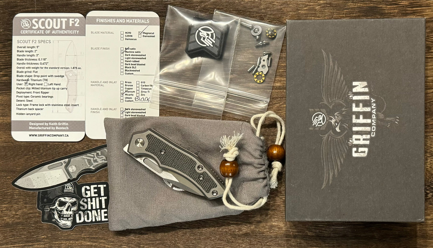 Griffin Company-Griffin Company Scout F2 - Black Micarta Inlay - Magnacut - Brand New-7-Urban Cutlery