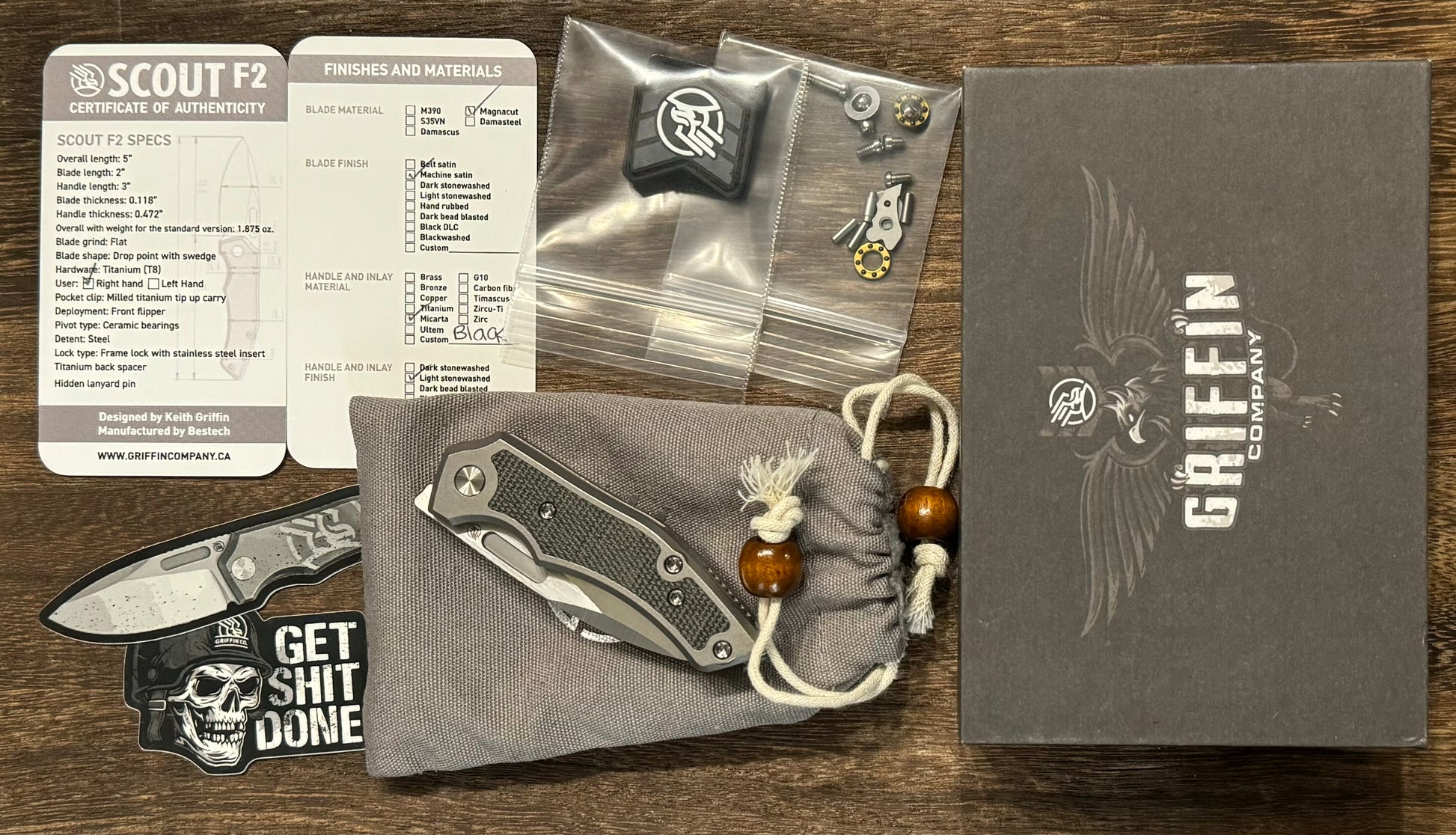 Griffin Company-Griffin Company Scout F2 - Black Micarta Inlay - Magnacut - Brand New-7-Urban Cutlery