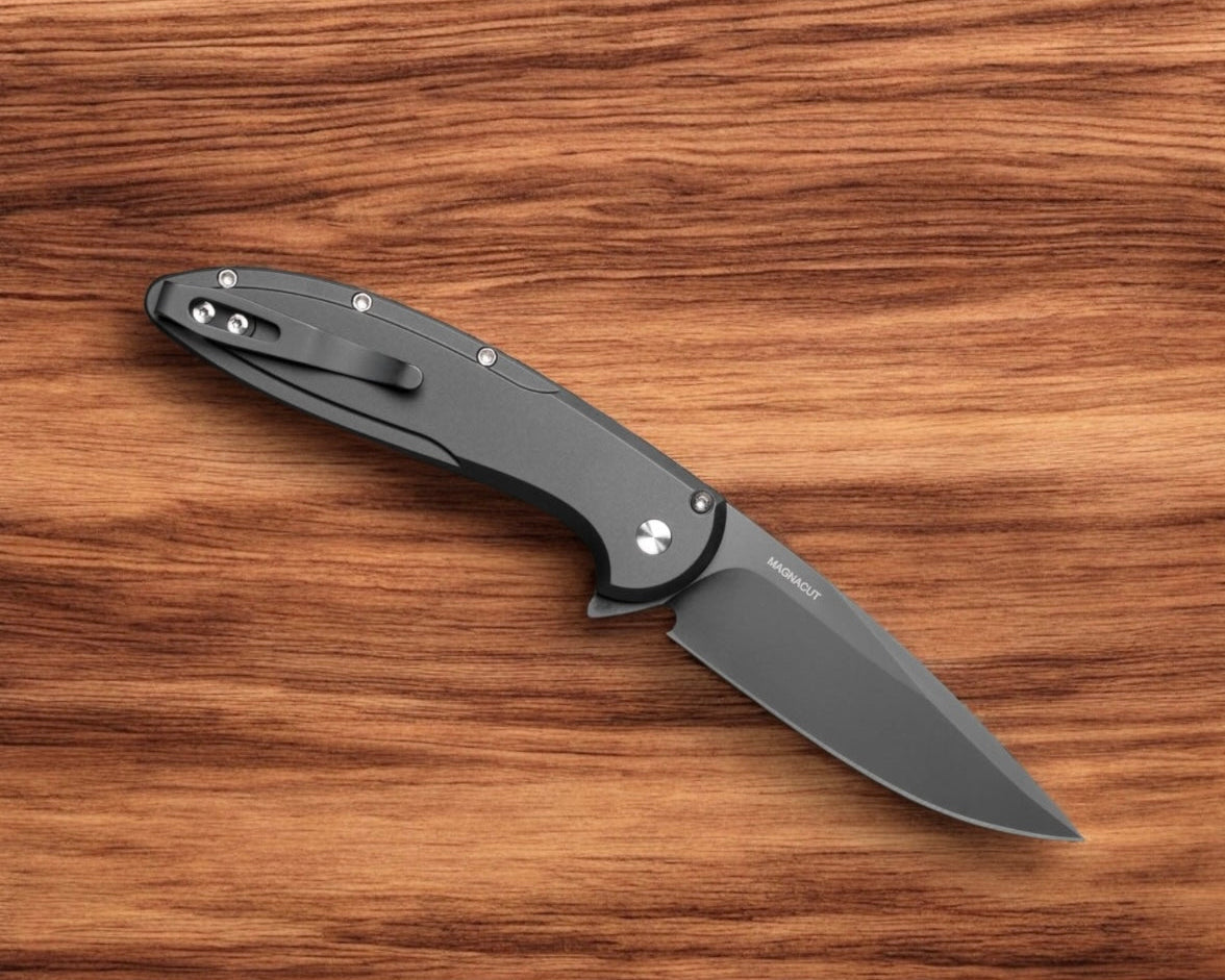 Pro-Tech CF2103-LTD Maple Cambria - Black 6061 Aluminum Handles with Maple Burl Inlay - DLC Black MagnaCut Blade - Mosaic Push Button - Satin Hardware