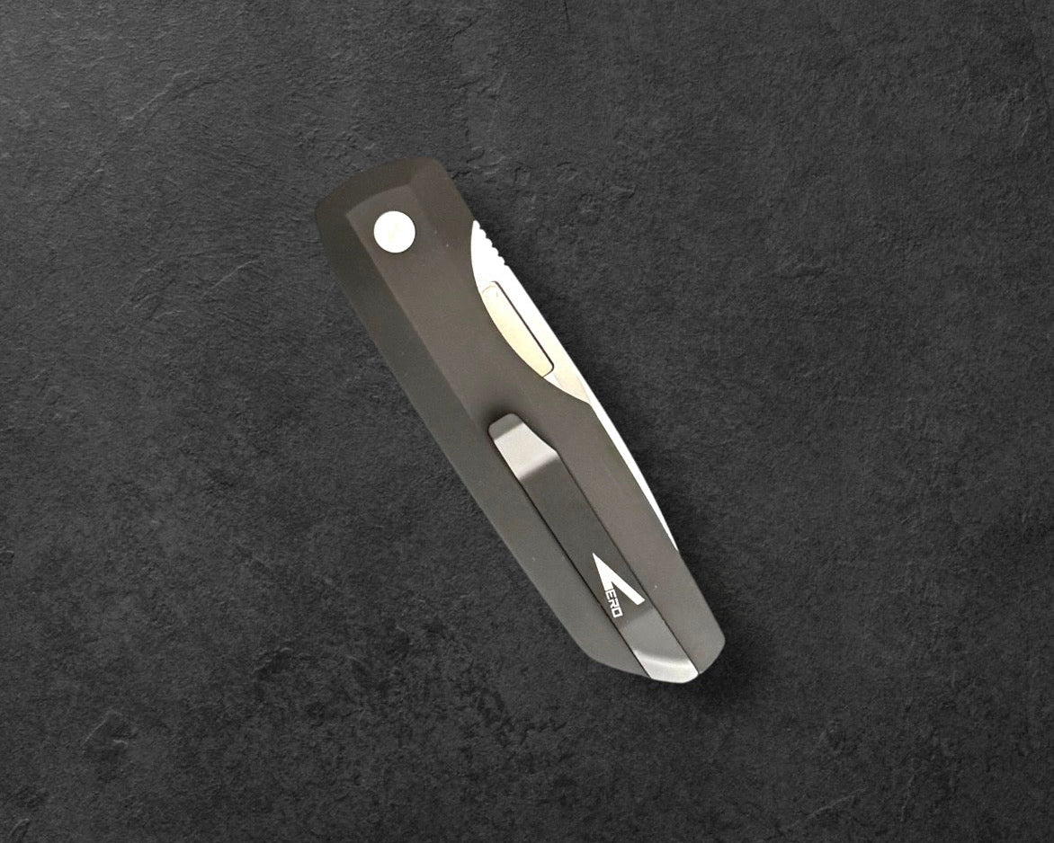 Pro-Tech VERO1210-LTD.BLUE.LINEN.MIC Vero Synapse Auto - Black Aluminum and Blue Linen Micarta Handle - Machine Satin Magnacut Blade - White Pearl Button - Satin Hardware - DLC Black Clip