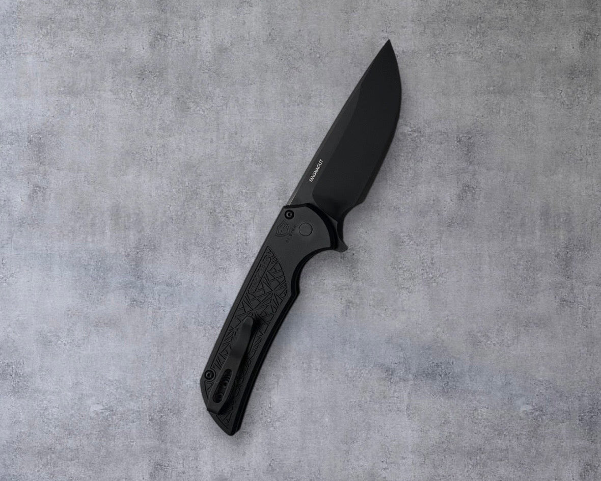 Pro-Tech MX106.Nexus Nexus Mordax - "Nexus" Textured Black Handle - DLC Black Magnacut Blade - DLC Black Mini Deep Carry Clip