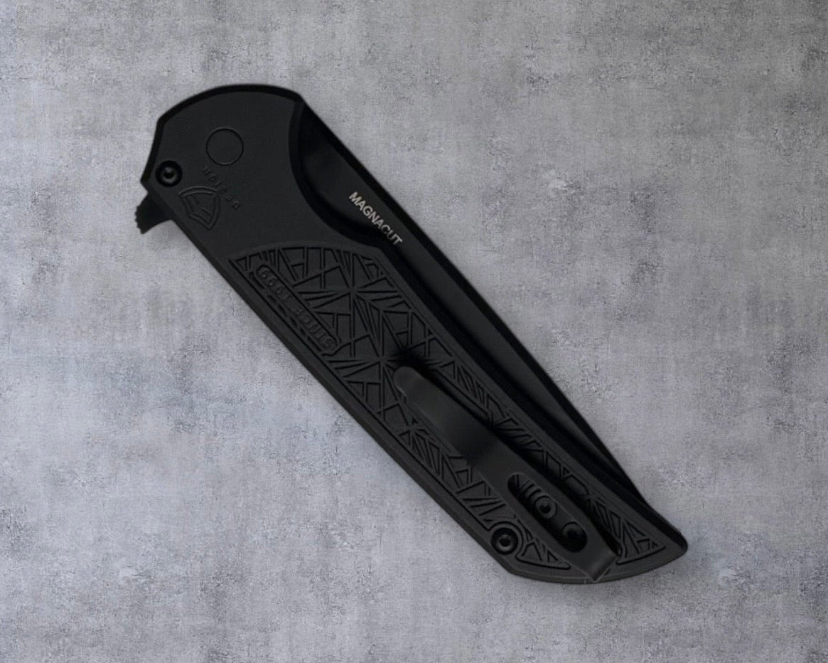 Pro-Tech MX106.Nexus Nexus Mordax - "Nexus" Textured Black Handle - DLC Black Magnacut Blade - DLC Black Mini Deep Carry Clip
