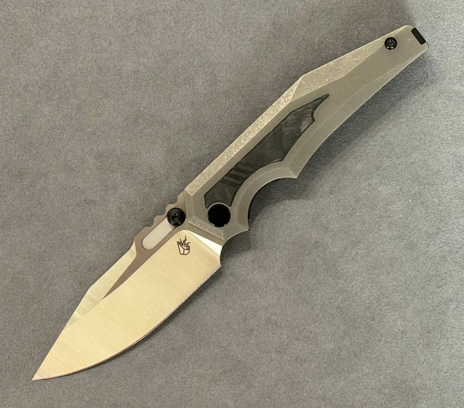 Arcane Design Preytheon Titanium with Glow Carbon Fiber0CV Satin Clip Point - Brand New - Urban Cutlery & Lifestyle Shoppe