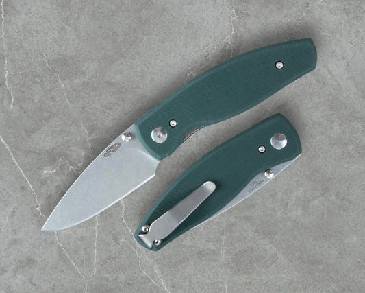 Three Rivers Mfg. (TRM) Neutron 2 - FOREST GREEN G10  Flat Handles - 20CV Blade