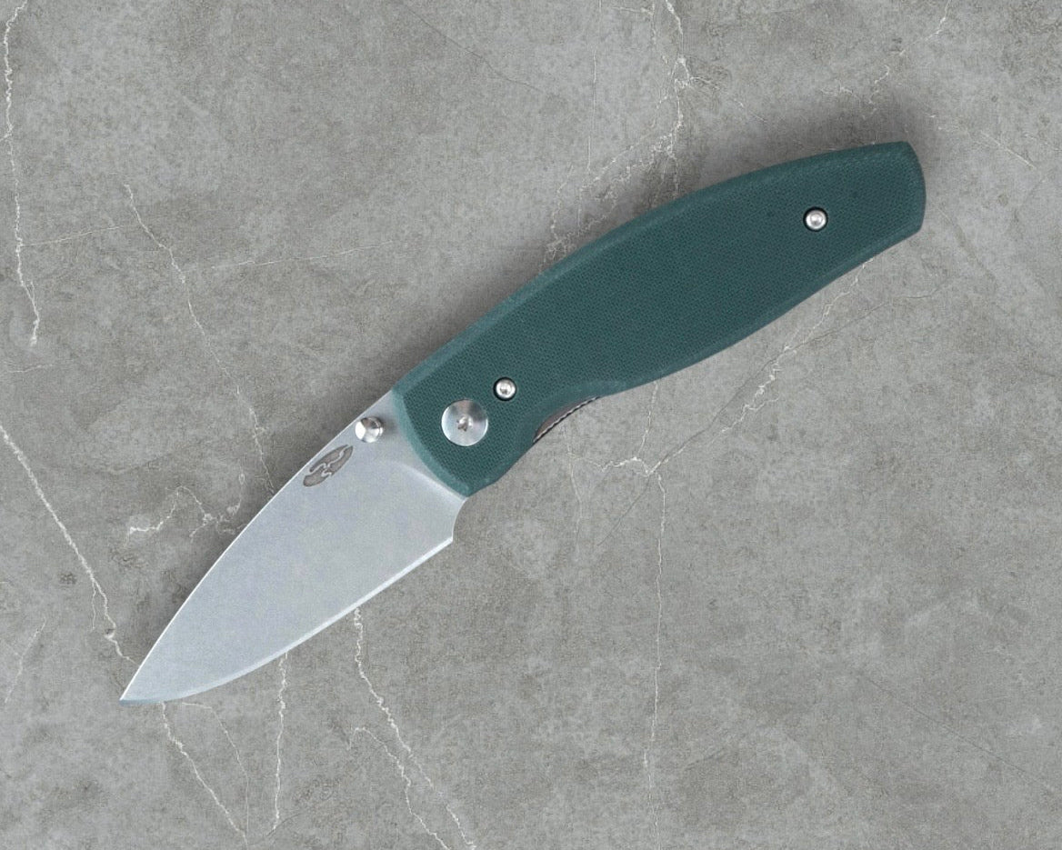 Three Rivers Mfg. (TRM) Neutron 2 - FOREST GREEN G10  Flat Handles - 20CV Blade