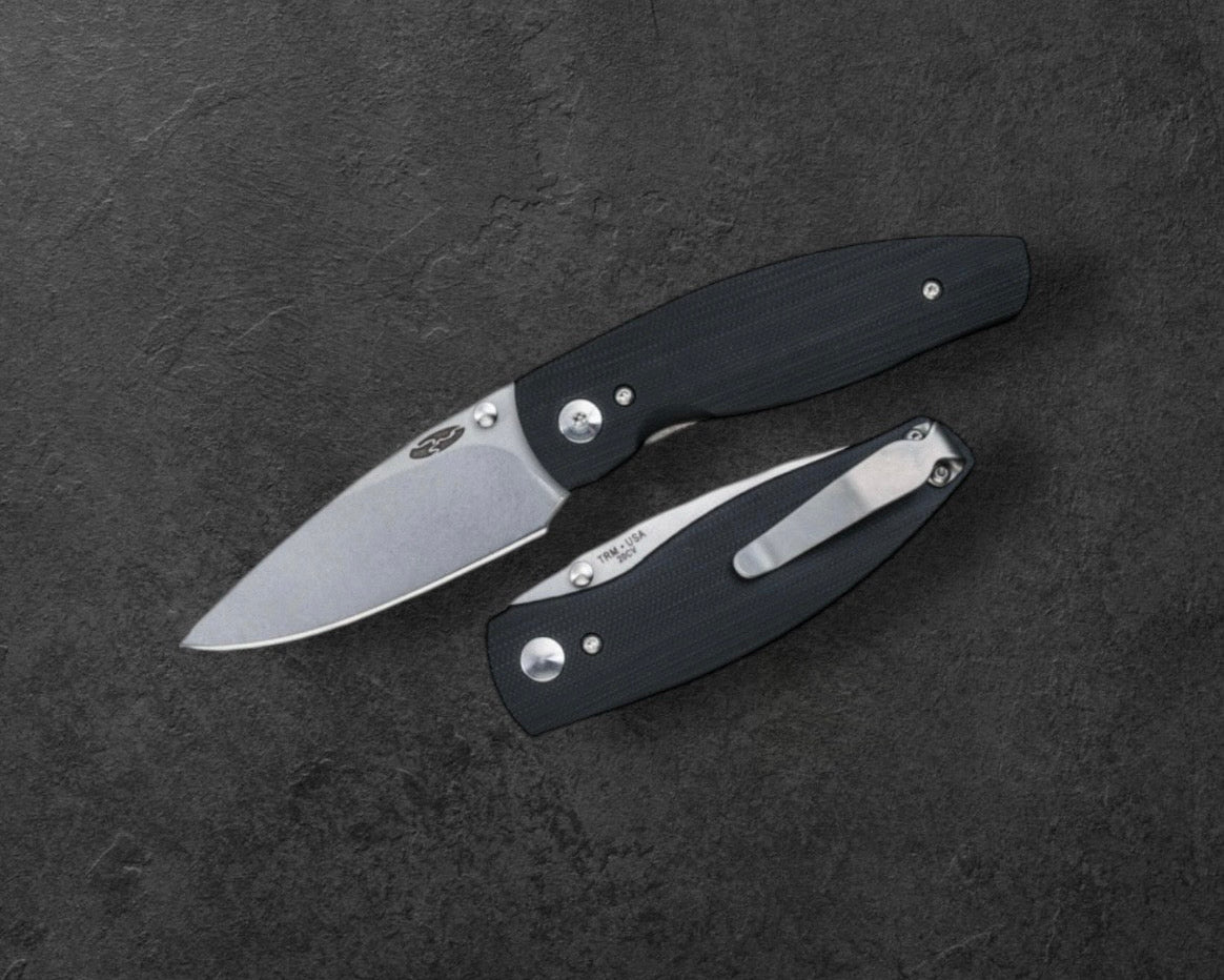 Three Rivers Mfg. (TRM) Neutron 2 - JET BLACK G10 3D Contoured Handles - 20CV Blade