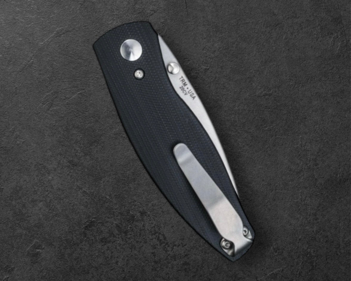 Three Rivers Mfg. (TRM) Neutron 2 - JET BLACK G10 3D Contoured Handles - 20CV Blade