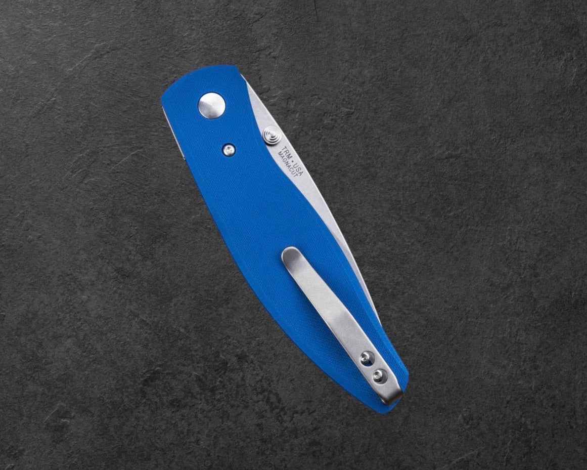 Three Rivers Mfg. (TRM) Atom - ROYAL BLUE G10 FLAT Handles - MAGNACUT Blade
