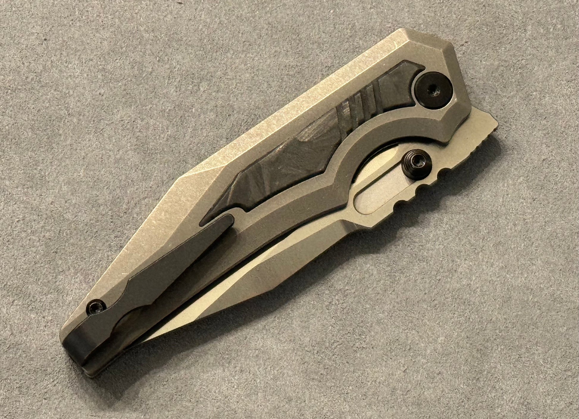 Arcane Design Preytheon Titanium with Glow Carbon Fiber0CV Satin Clip Point - Brand New - Urban Cutlery & Lifestyle Shoppe