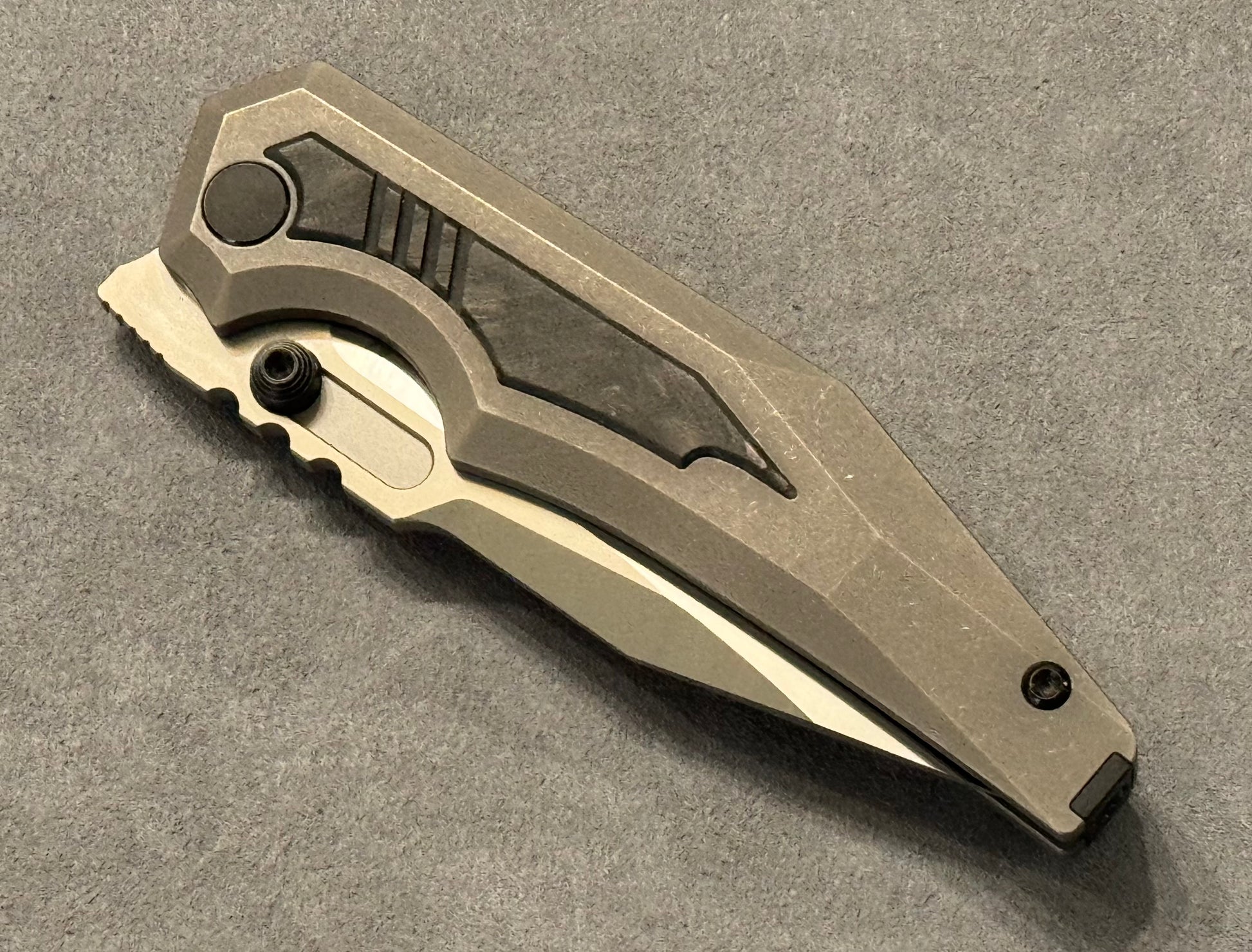 Arcane Design Preytheon Titanium with Glow Carbon Fiber0CV Satin Clip Point - Brand New - Urban Cutlery & Lifestyle Shoppe