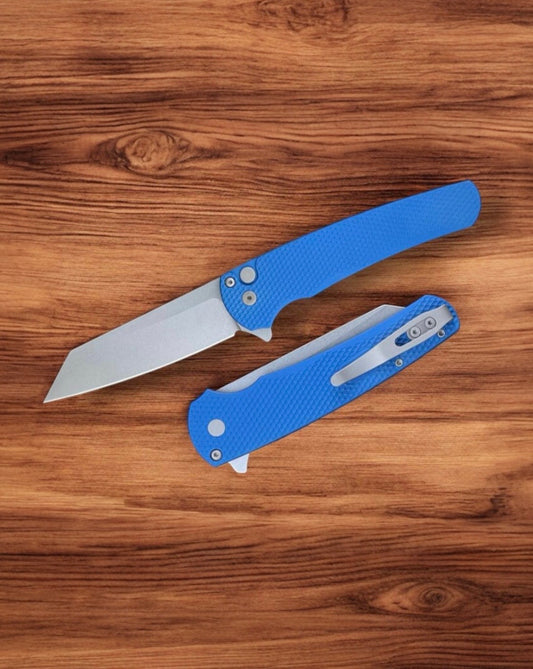 Pro-Tech 5405 Malibu - Textured Blue Handle - Stonewash Reverse Tanto Magnacut Blade