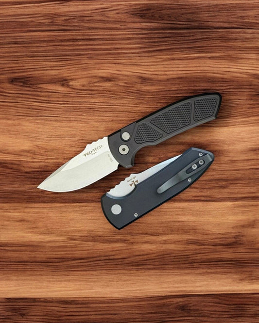 Pro-Tech Les George LG405 SBR AUTO - Machined Texture Black Handle - s35vn Blade - Blasted Hardware
