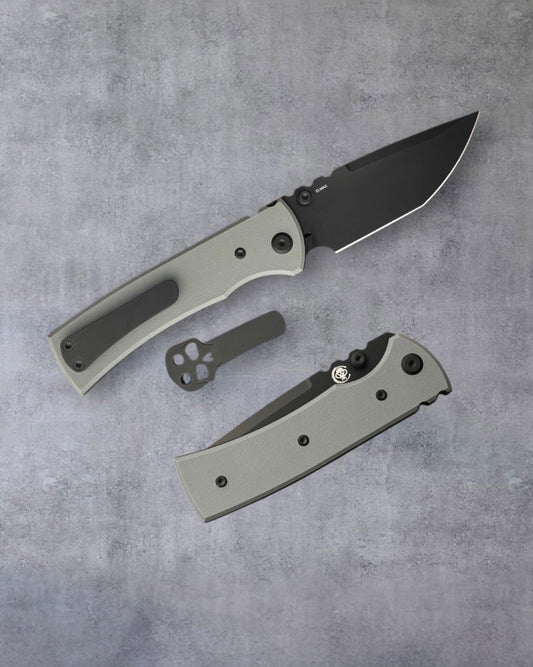 Chaves Knives Exclusive Blue Label Redencion 229 - Charcoal Grey Handles - Blackout Elmax Tanto Blade