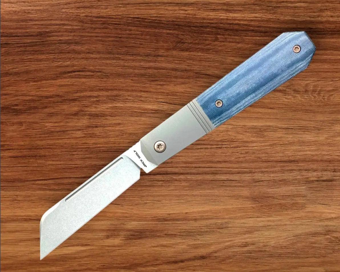 Jack Wolf Knives-Jack Wolf Knives - AFTER HOURS JACK - BLUE LINEN MICARTA STONEWASH - w/ FREE Skiff Bearings-Urban Cutlery