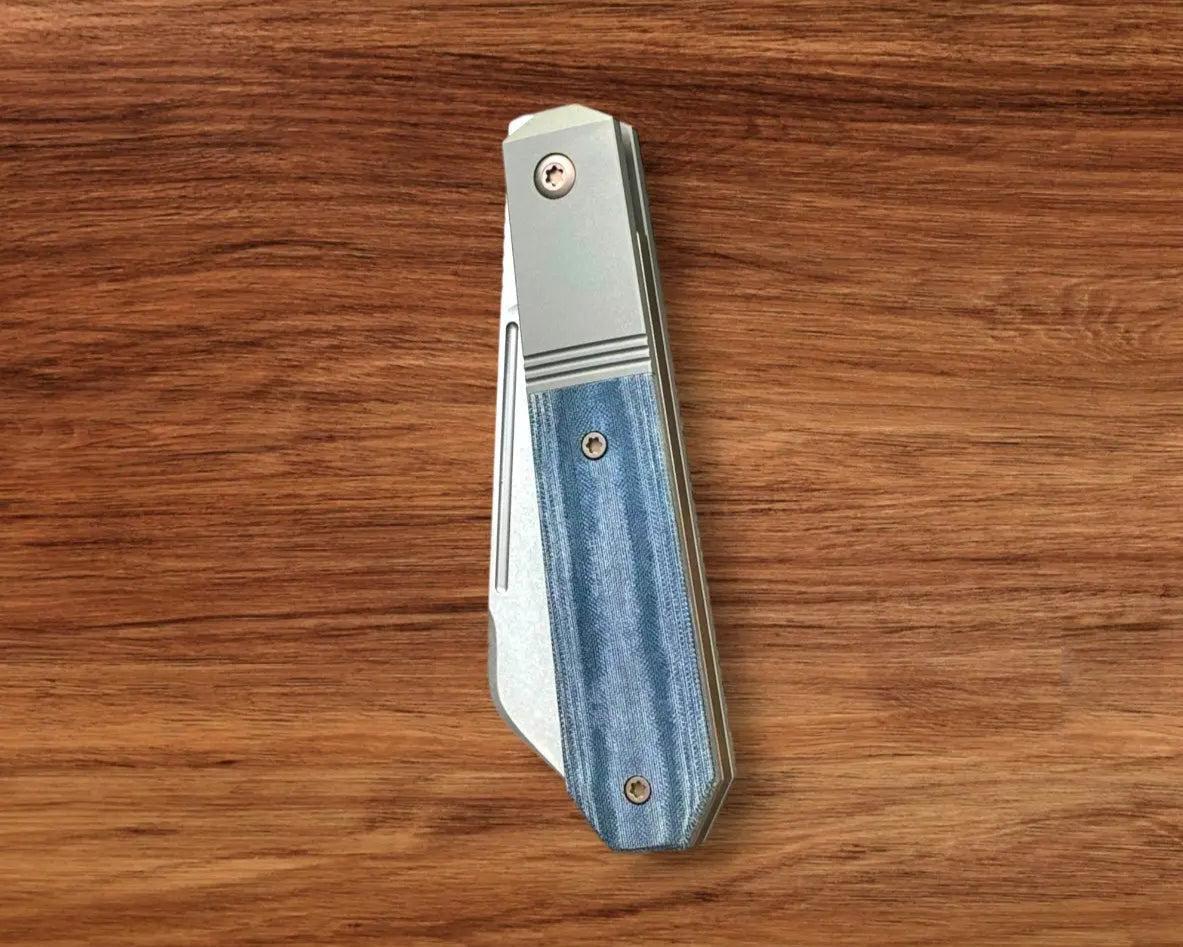 Jack Wolf Knives-Jack Wolf Knives - AFTER HOURS JACK - BLUE LINEN MICARTA STONEWASH - w/ FREE Skiff Bearings-Urban Cutlery