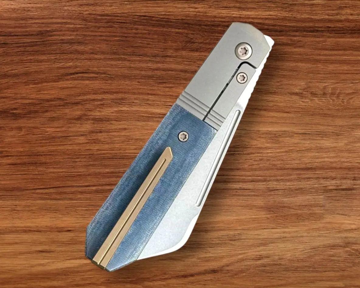 Jack Wolf Knives-Jack Wolf Knives - AFTER HOURS JACK - BLUE LINEN MICARTA STONEWASH - w/ FREE Skiff Bearings-Urban Cutlery